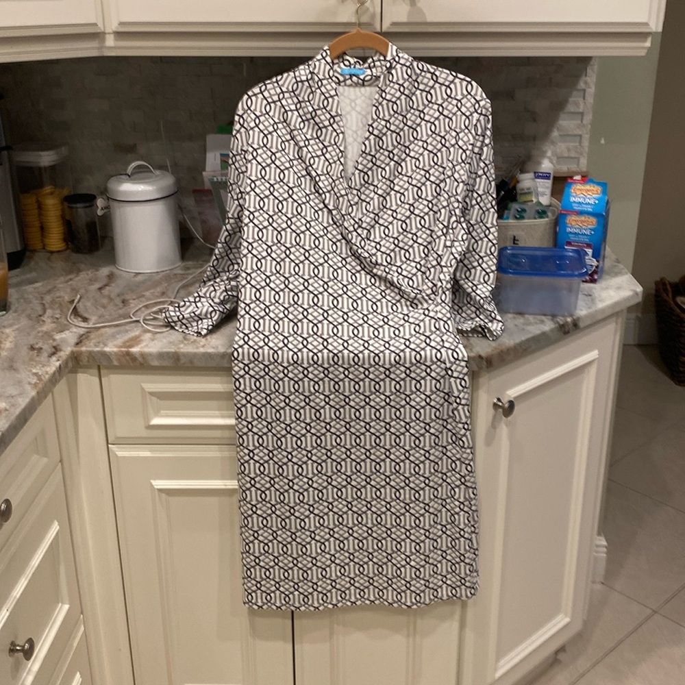 J. McLaughlin White and Black Geometric Midi Dress